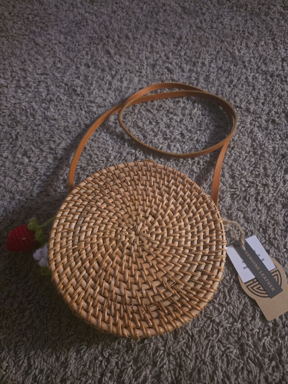 Round Woven Crossbody Bag in Brown